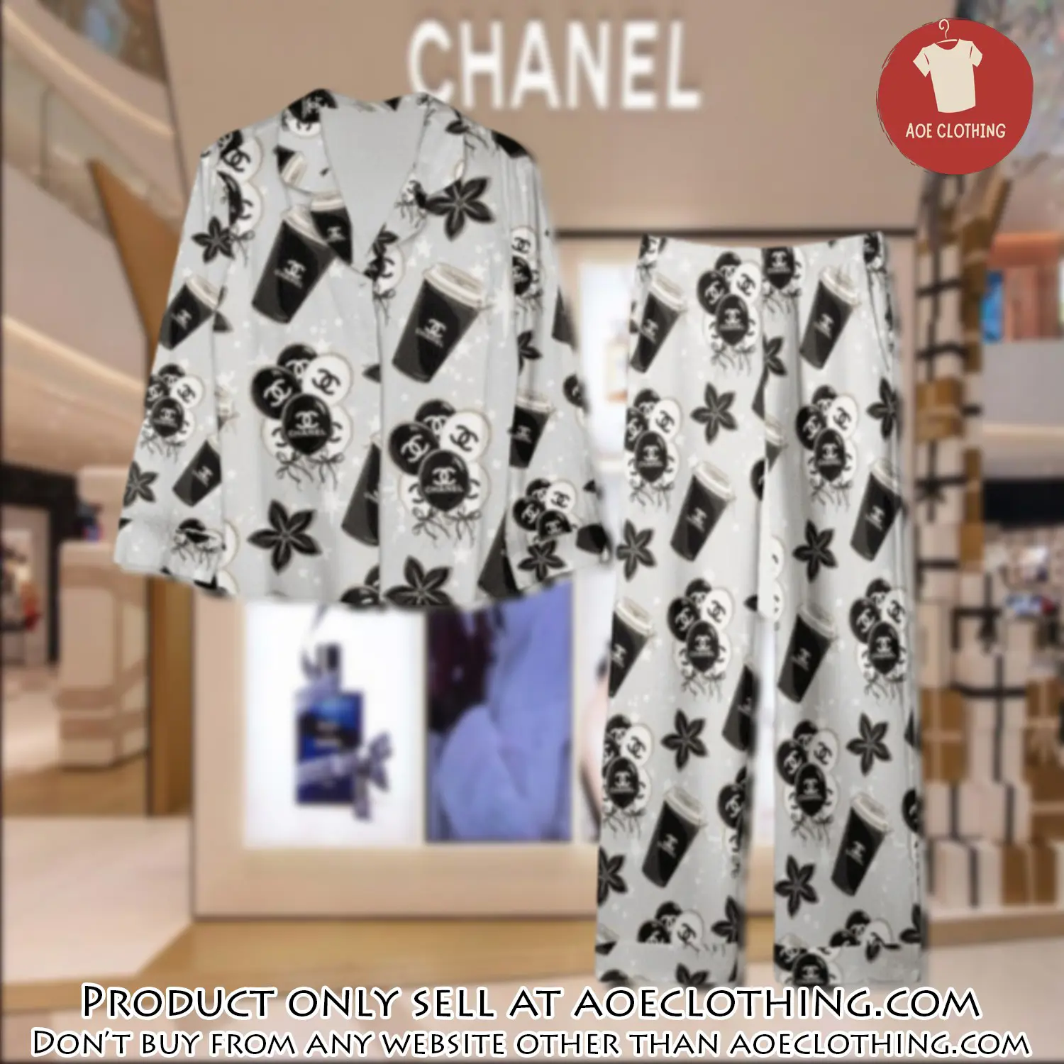 Trending luxury chanel satin pajama set pjs1039 aoe2604535